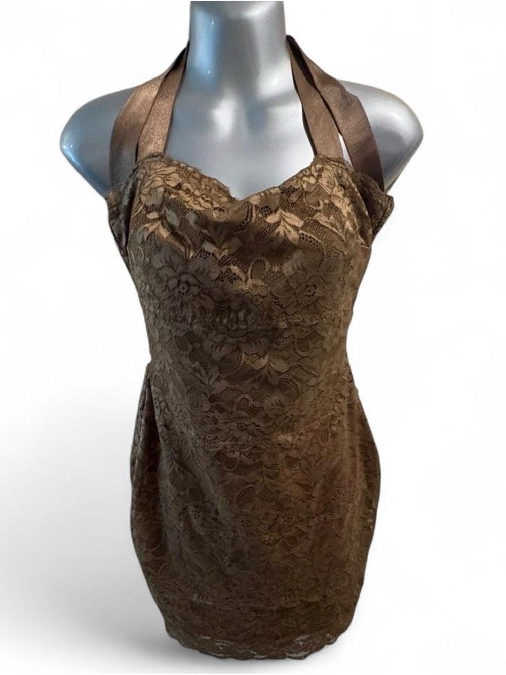 Guess Olive Green Lace Halter Dress Sz S